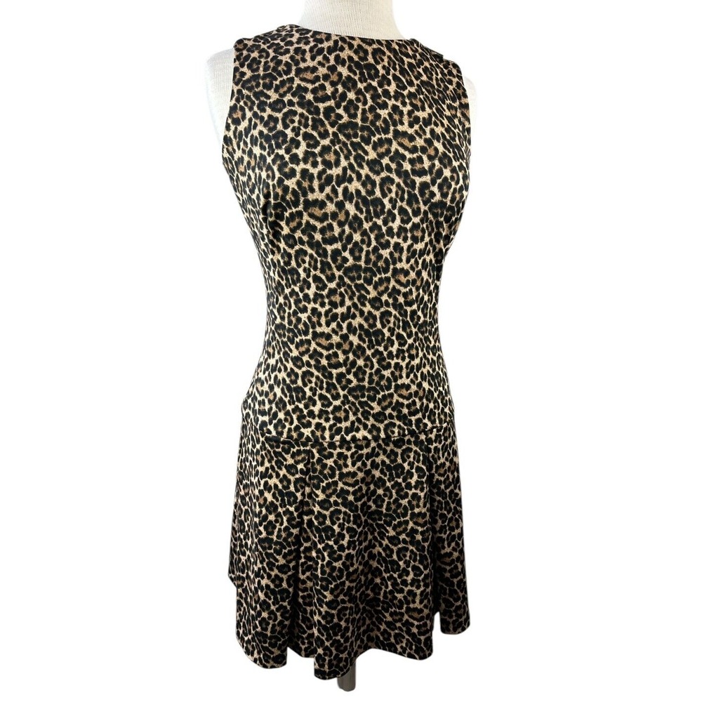 Michael Kors Leopard Print Dress Sleeveless Pleated Skirt Zipper Shoulder Size 2 - Picture 3 of 16